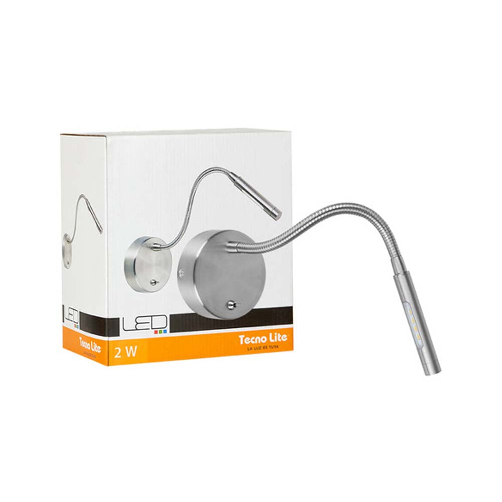 LAMPARA DE LECTURA LED TECNOLITE PARA SOBREPONER 2W LUZ SUAVE CALIDA FLEXIBLE