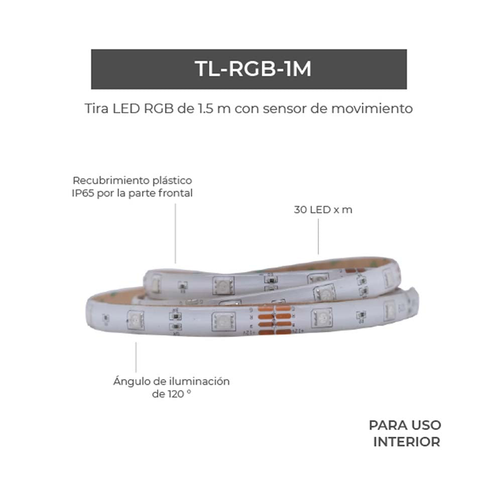 TIRA LED RGB DE 1.5 M CON SENSOR DE MOVIMIENTO MCA TECNOLITE ***HAE 2024***