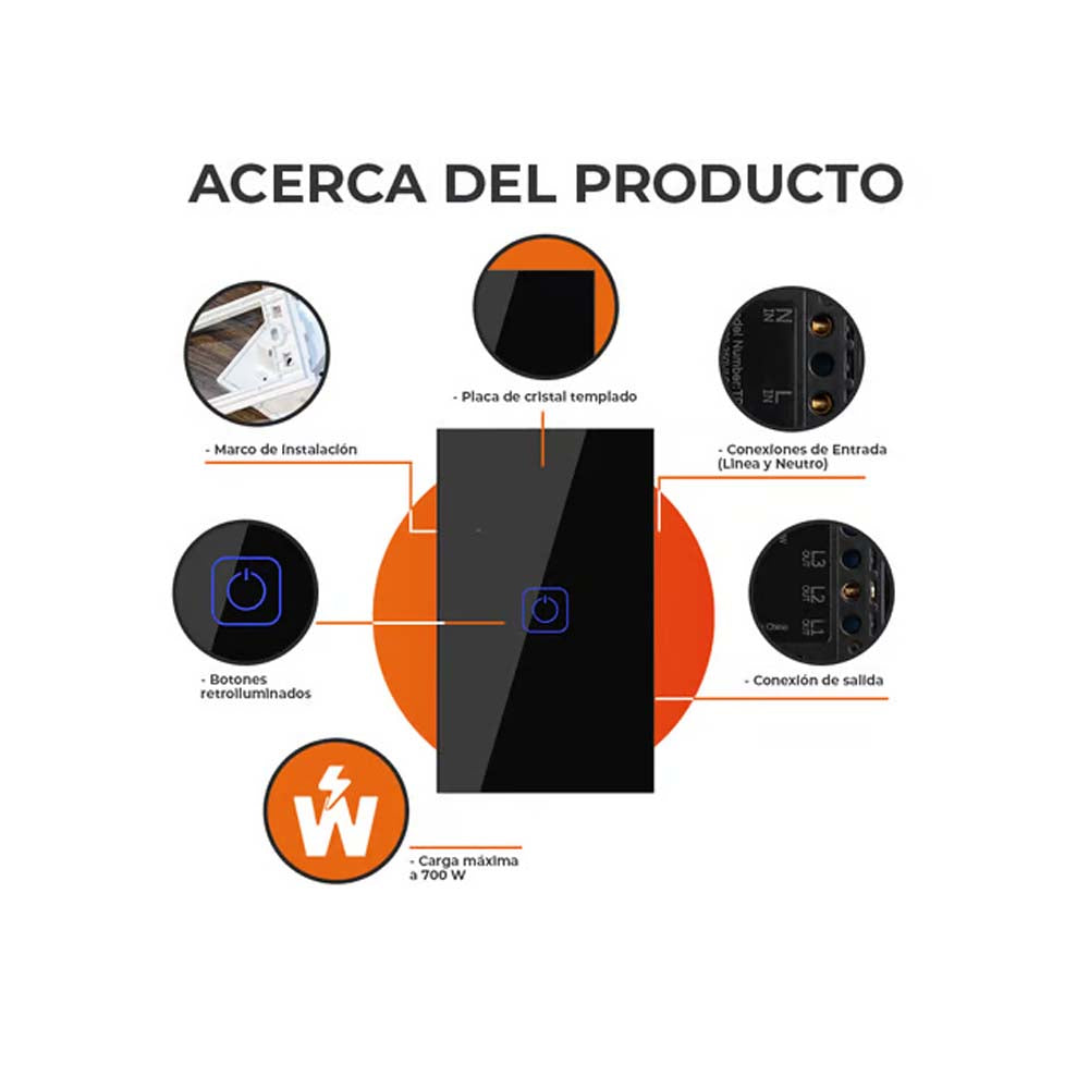 INTERRUPTOR 1C WIFI C/NEUTRO COLOR NGRO TECNOLITE