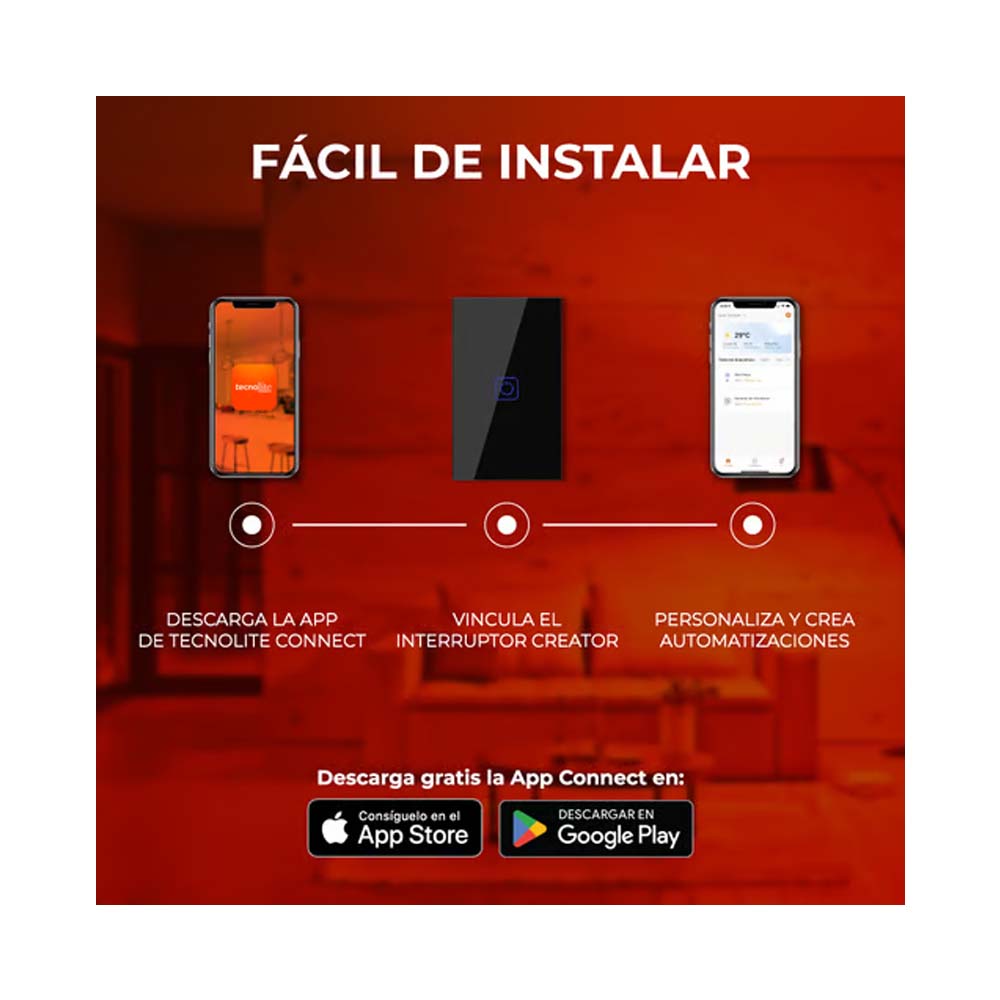 INTERRUPTOR 1C WIFI C/NEUTRO COLOR NGRO TECNOLITE