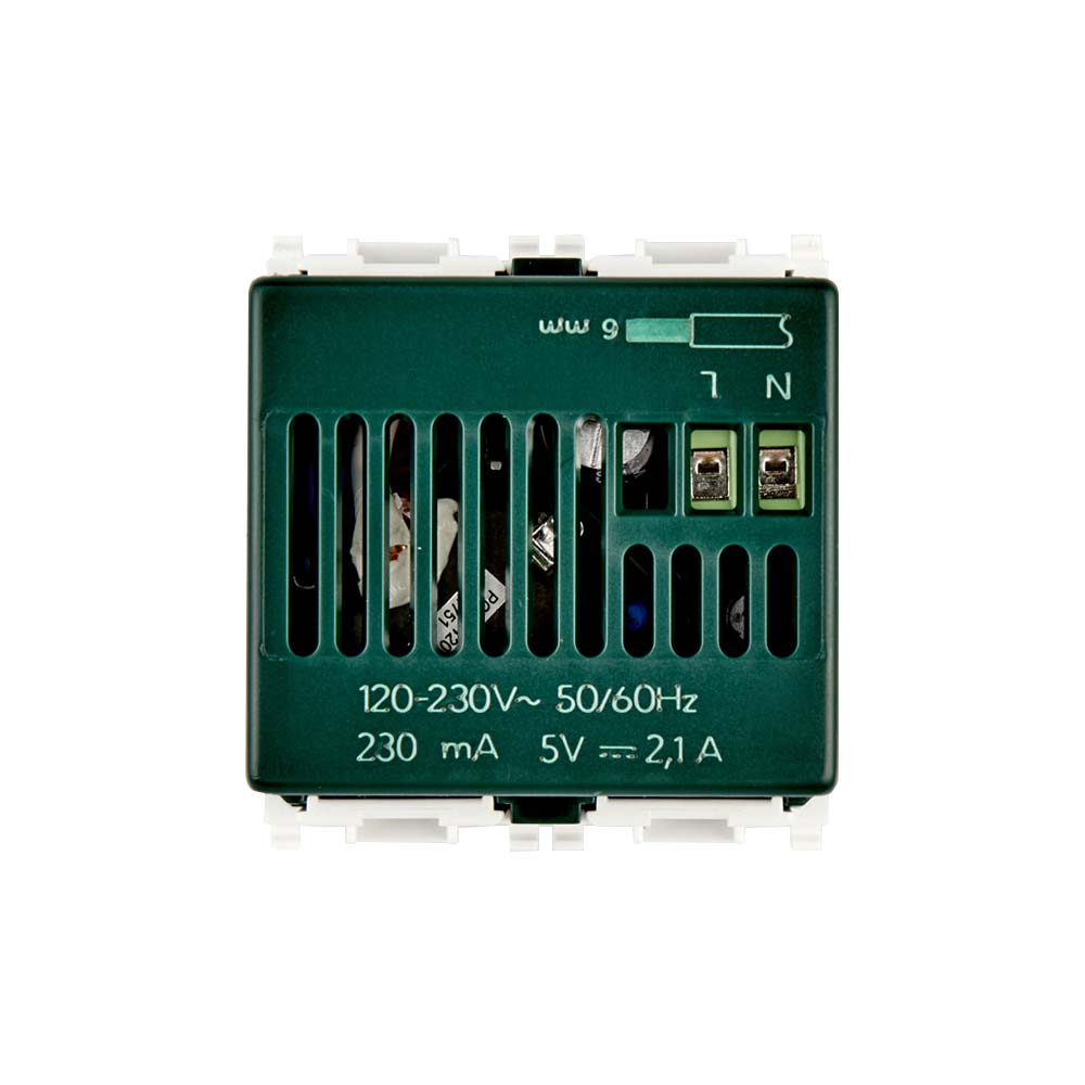 UNIDAD ALIMENTACION USB 5V. 1.5A. 2 MOD. 120-230V. BLANCO PLANA VIMAR