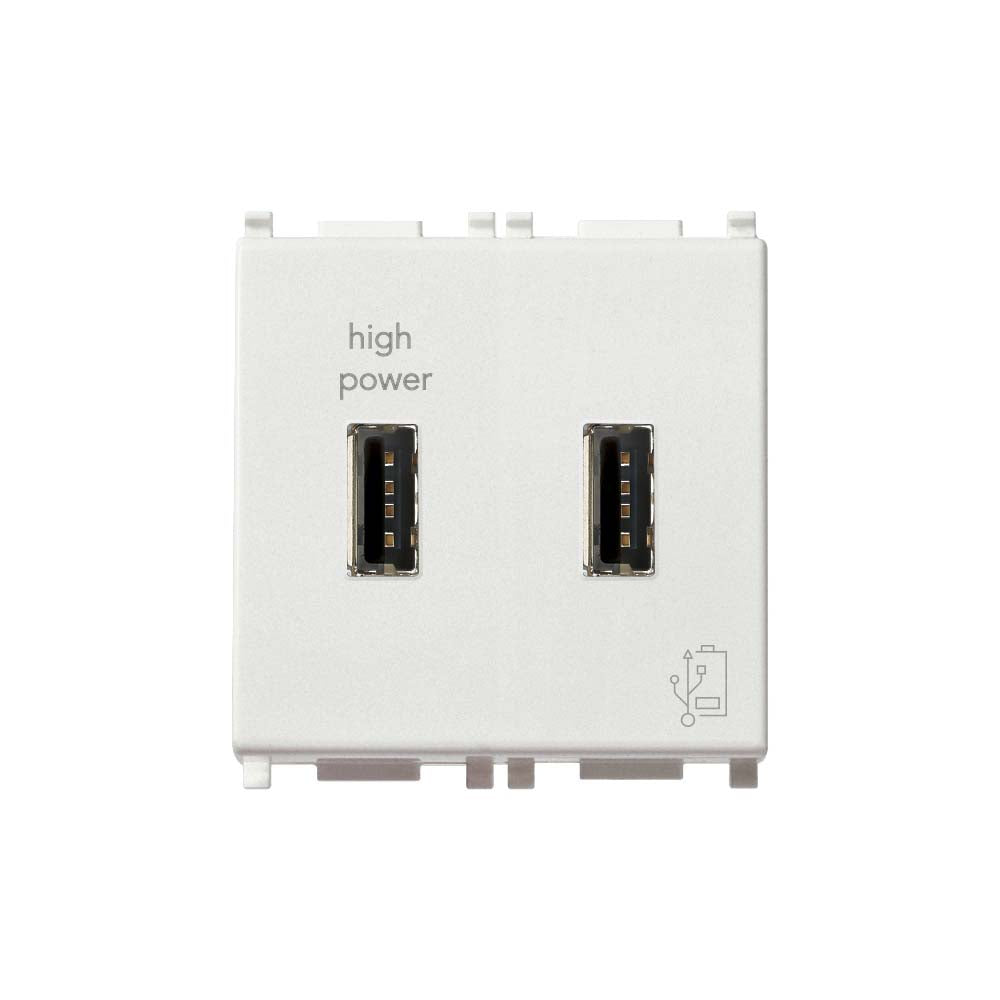 UNIDAD ALIMENTACION USB 5V. 1.5A. 2 MOD. 120-230V. BLANCO PLANA VIMAR