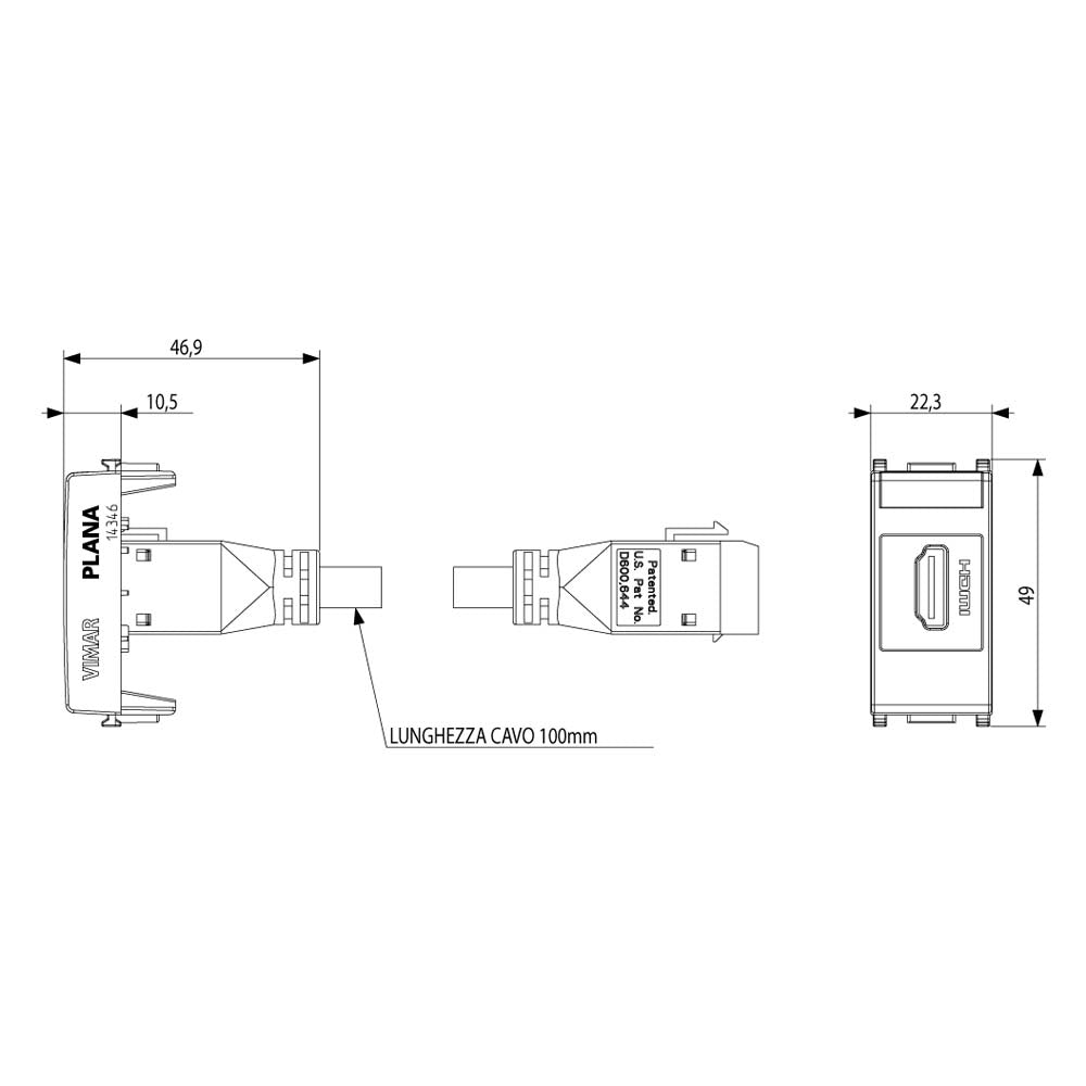 TOMA CON CONECTOR HDMI 1 MOD.  FIJACION KEYSTONE BLANCO PLANA VIMAR