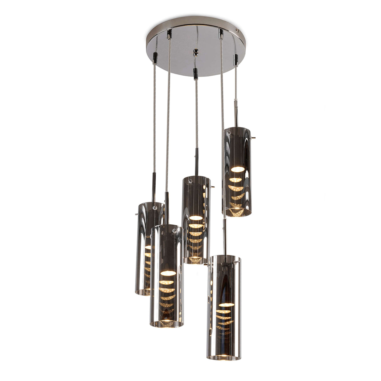 LÁMPARA COLGANTE DE 5 LUCES CALUX 175W 127V 5XGU10 ACABADO CROMO/CRISTAL