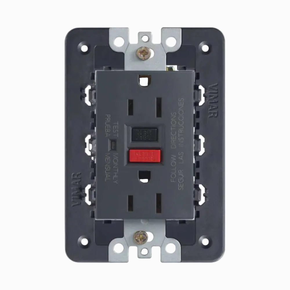 TOMACORRIENTE DUPLEX 2P+T 15A/125V. USA C/GFCI NEXT EVO VIMAR COLOR GRIS