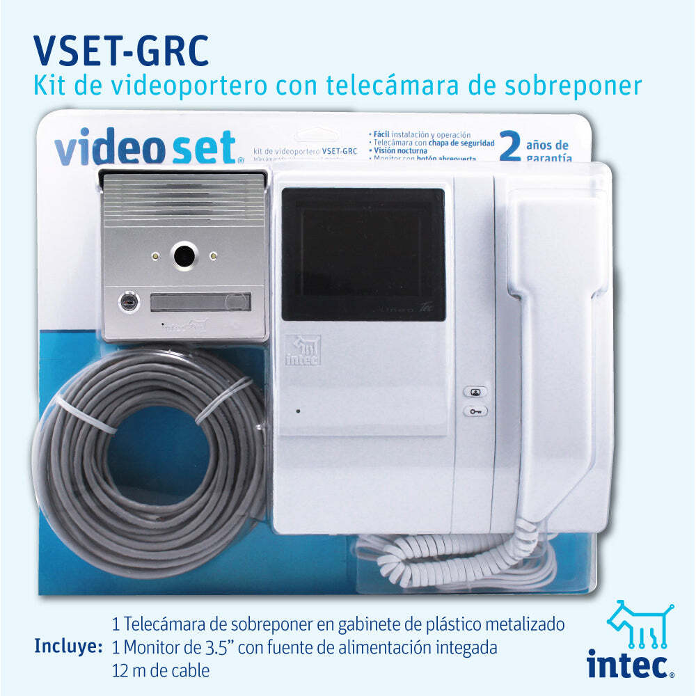 KIT VIDEOPORTERO C/ TELECAMARA DE EMPOTRAR EN GABINETE Y MONITOR DE 3.5" (INCLUYE 12 MTS DE CABLE Y FUENTE)