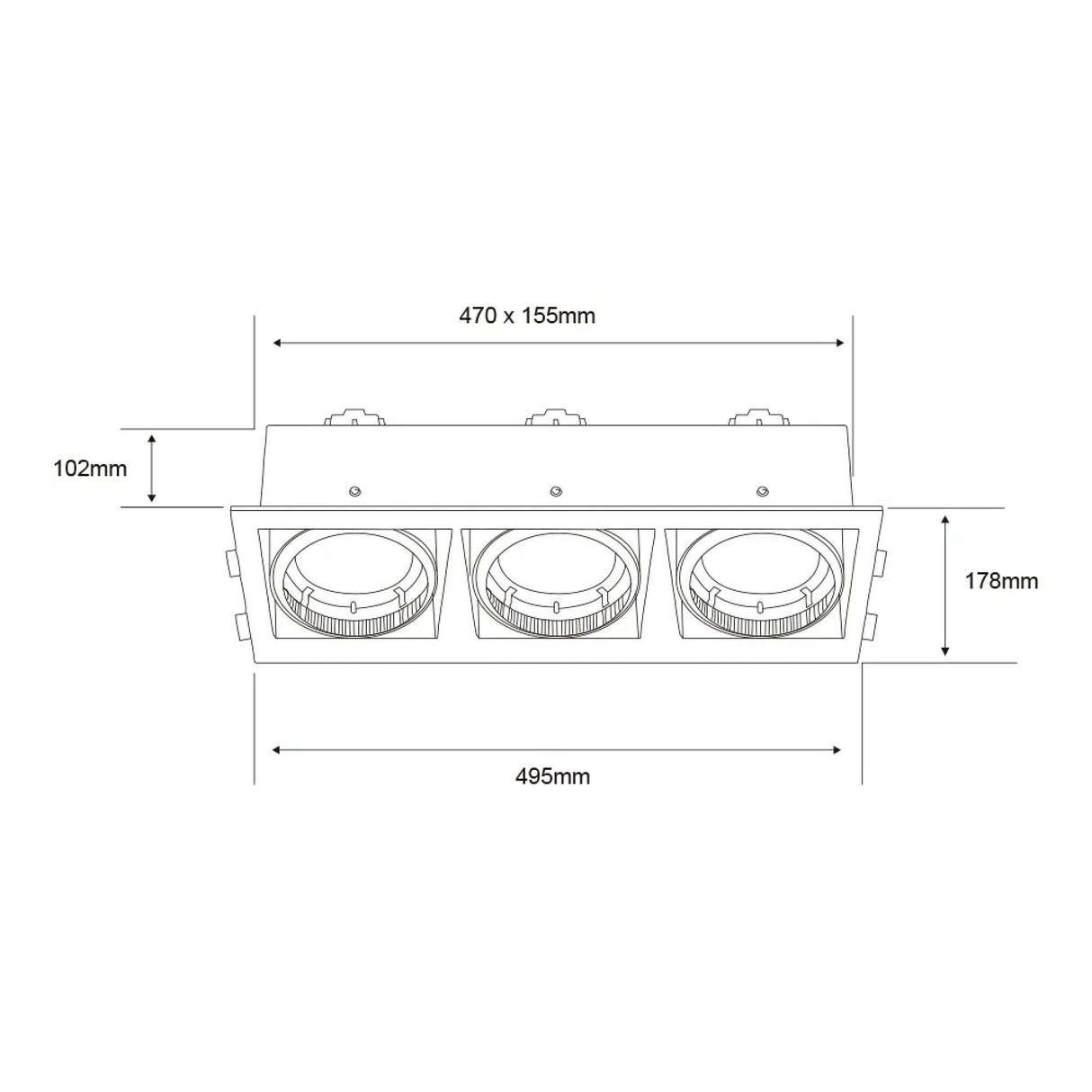 LAMPARA EMPOTRABLE DOWNLIGHT DIRIGIBLE POTENCIA MAX. 150 W 3 BASES G53 FOCOS AR111 NO INCLUIDOS