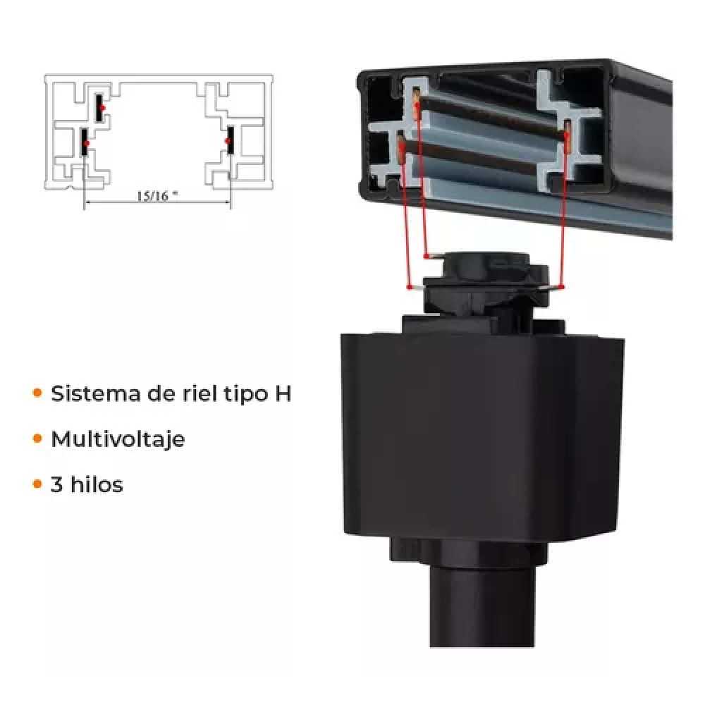 RIEL PARA LAMPARAS SPOT 2 METROS DE LONGITUD 3 HILOS / 1 FASE YS-200/N *** OFRECER R1005-100 ***