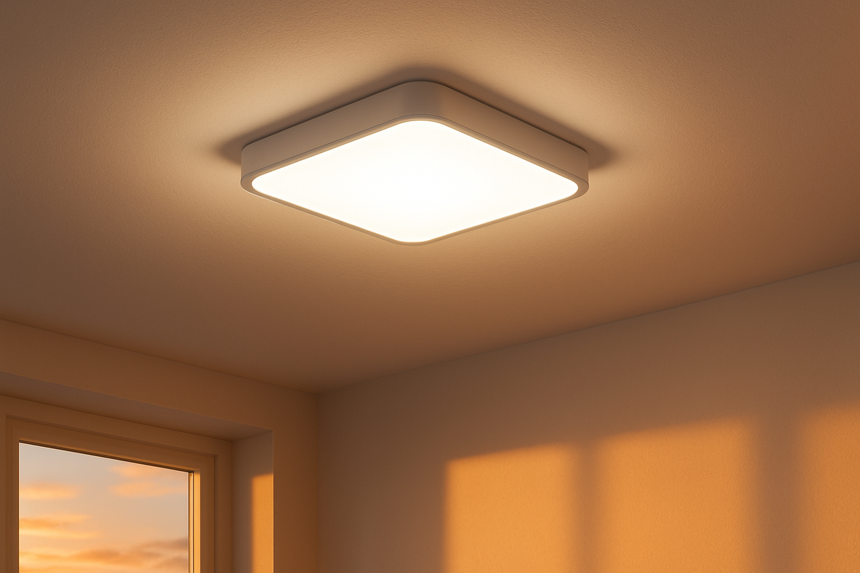 Cambia la luminaria por una lámpara cuadrada con las puntas redondeadas, con el marco de color blanco, que emite una luz blanca de 18W