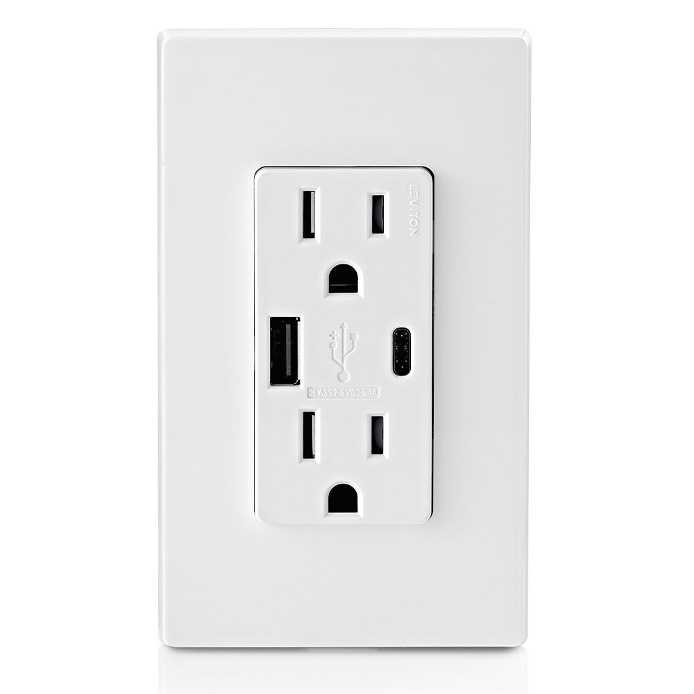 CONTACTO DUPLEX CON CARGADOR USB TIPO A Y C 15A. BLANCO LEVITON *** OFRECER 005-T5633-00E ***