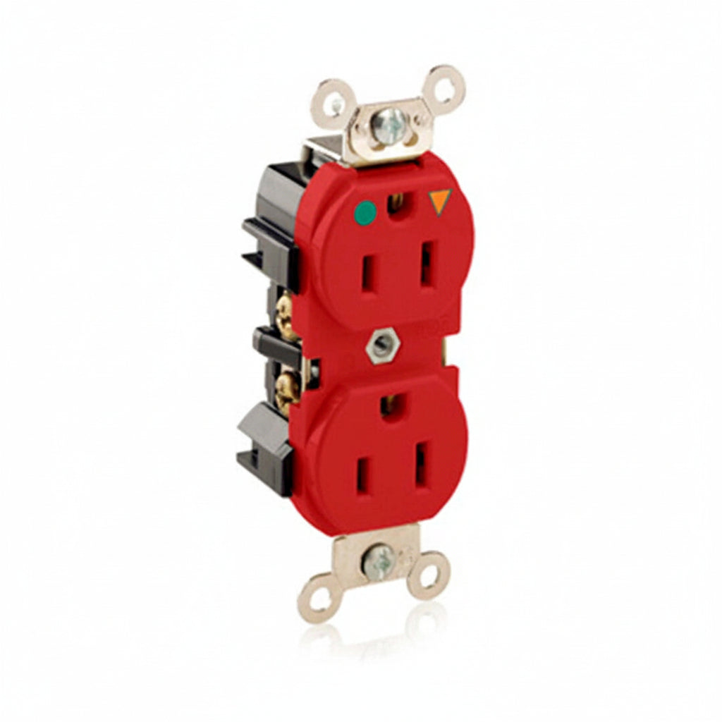 RECEPTACULO DUPLEX G.HOSPITAL T.AISLADA 2P 3H 15A 125V COLOR ROJO LEVITON *** OFRECER LEV102 ***