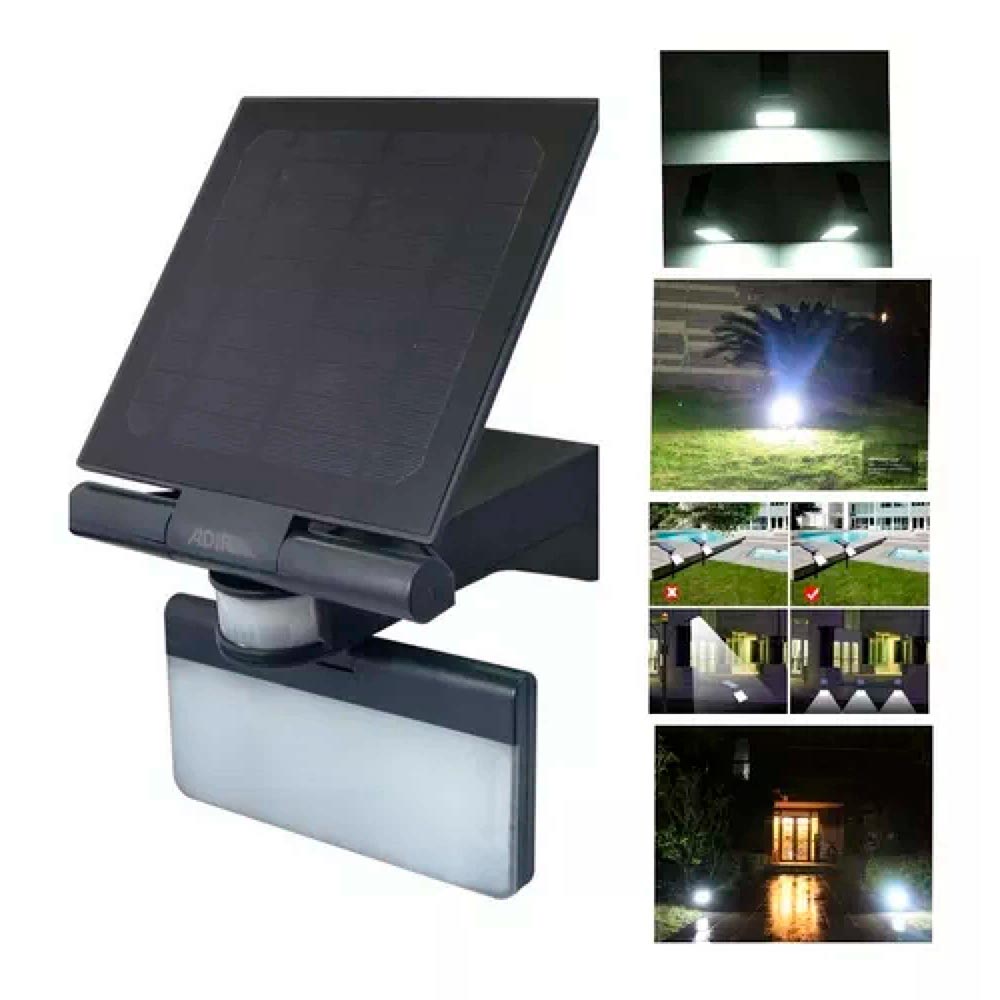 LUMINARIO LED C/SENSOR MOVIMIENTO Y PANEL SOLAR 20W 6500K LUZ DE DIA ***ADIR***