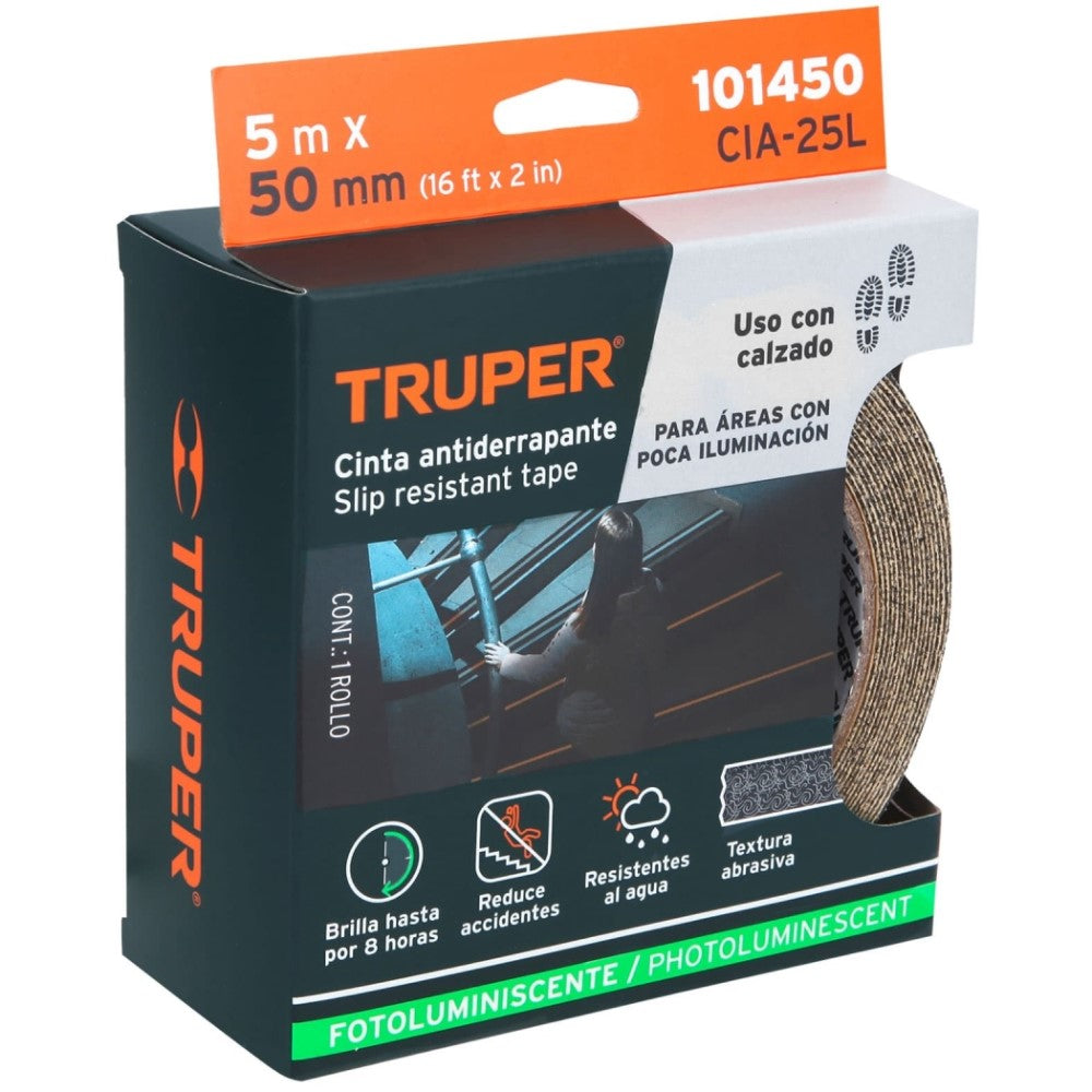 ROLLO DE 5M CINTA ANTIDERRAPANTE FOTOLUMINICA 50MM ABRASIVO