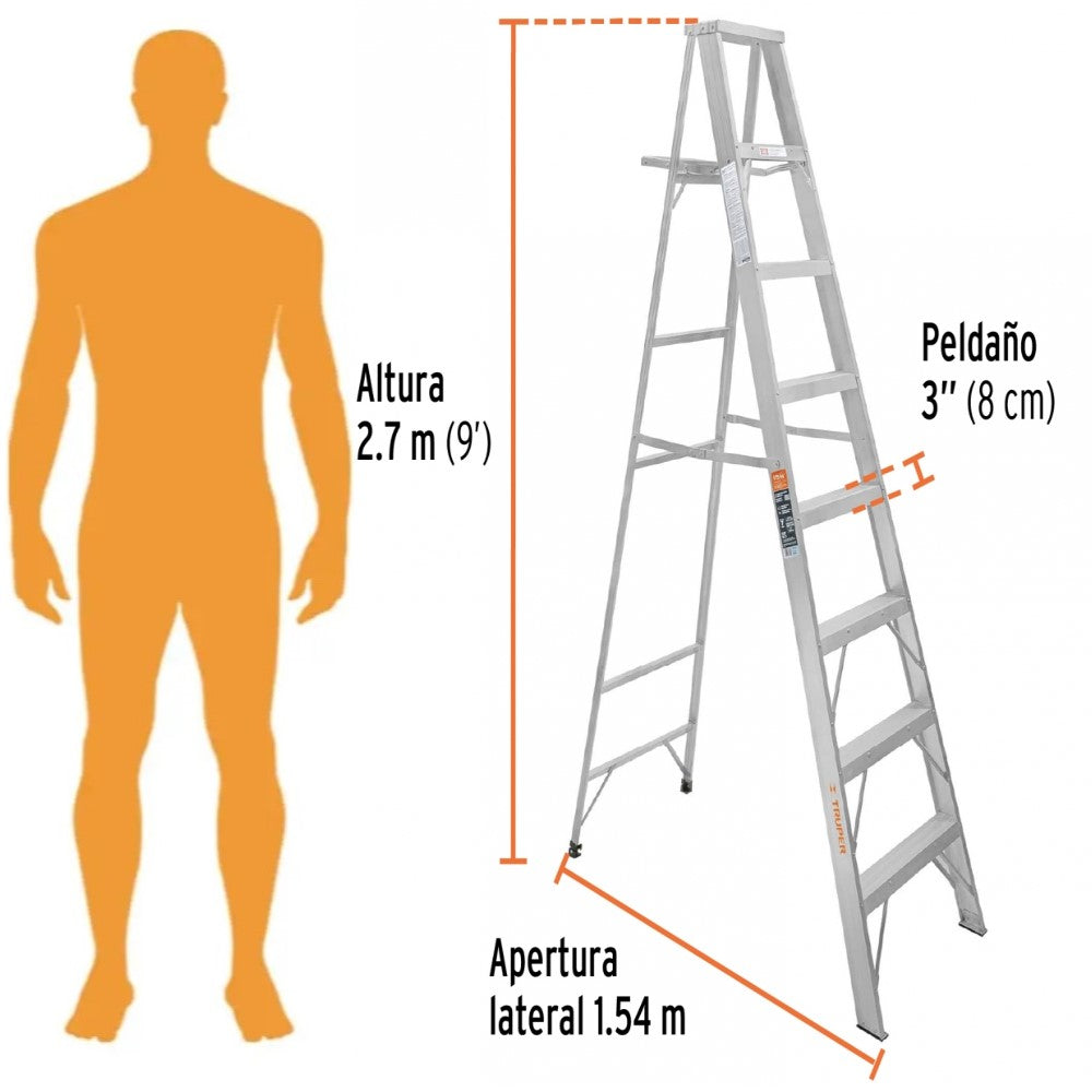 ESCALERA TIPO TIJERA 100% ALUMINIO 8 PELDAÑOS