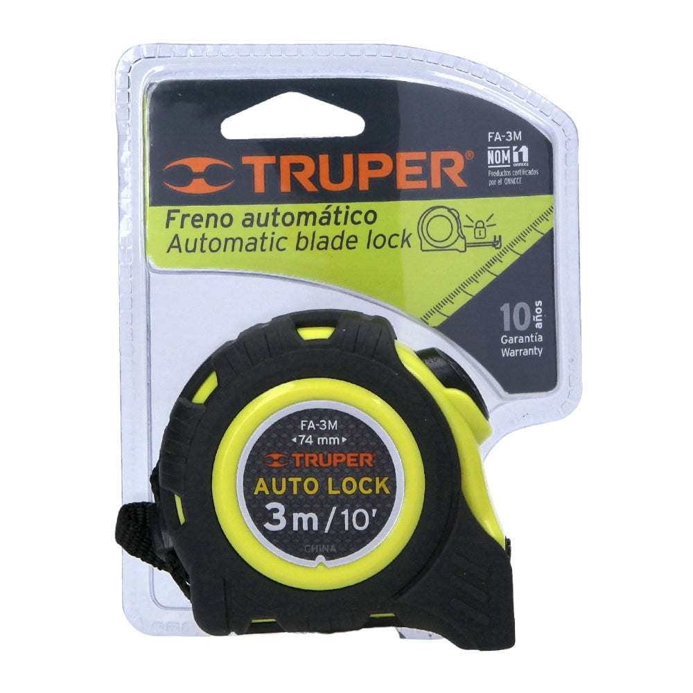 FLEXOMETRO AUTO LOCK 3 M CINTA 16 MM MCA TRUPER CONSTRUCCION