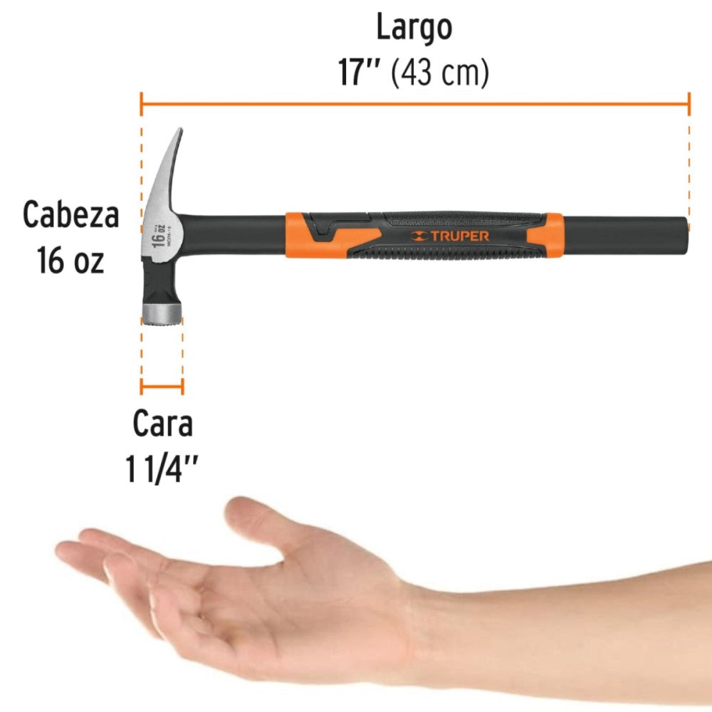 MARTILLO TUBULAR PARA CIMBRA 16OZ UÑA RECTA MANGO ACERO MCIM-16