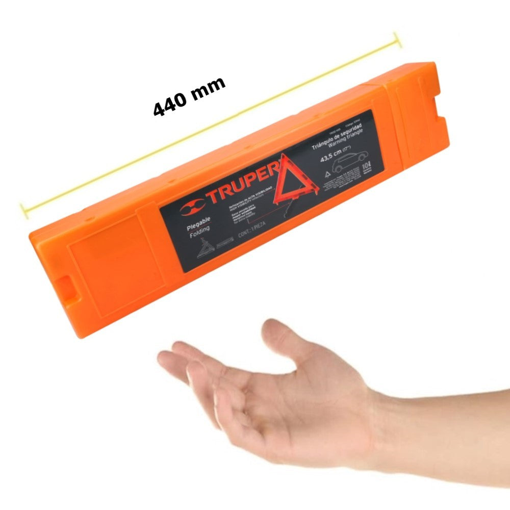 TRIANGULO DE SEGURIDAD DE 44 CM DE ALTO CON ESTUCHE PLASTICO