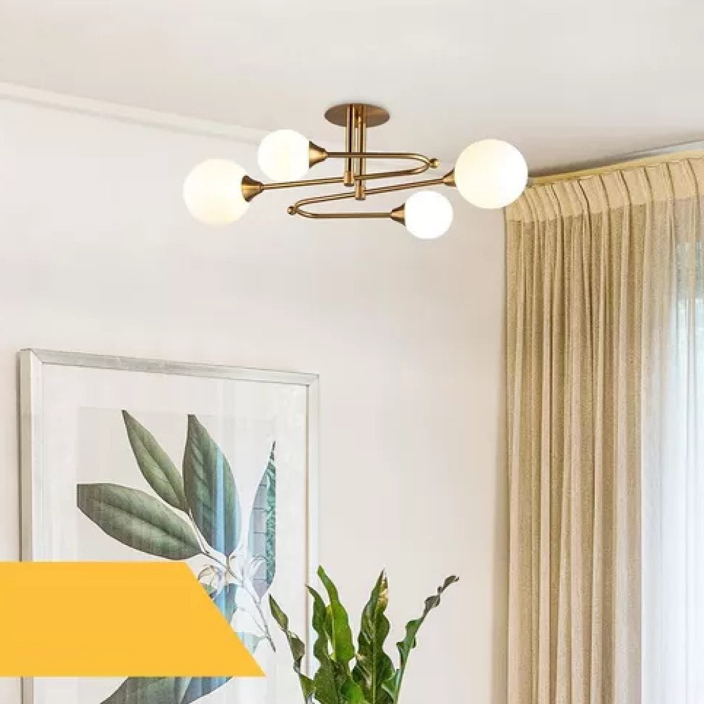 LUMINARIA COLGANTE COLOR ORO/CRISTAL OPALINO 4 X 40 W FIONA