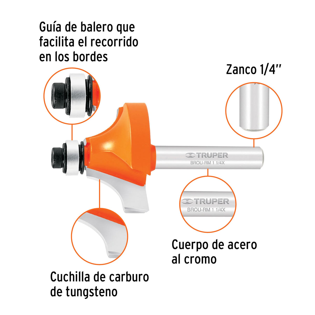 BROCA PARA ROUTER REDONDEADO CON MOLDURA 1 1/4" CON BALERO BROU-RM1-1/4X