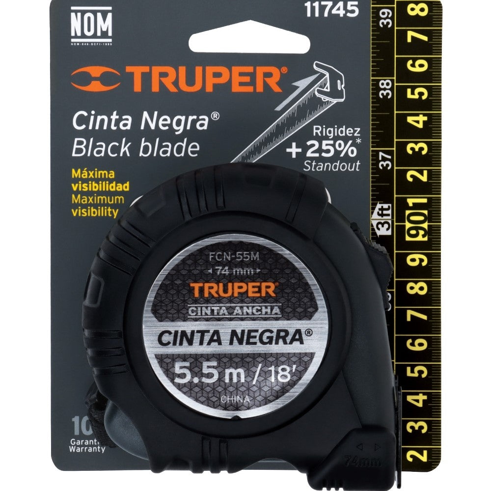 FLEXOMETRO CONTRA IMPACTOS CINTA NEGRA X-ANCHA 27MM 5.5 M FCN-55M