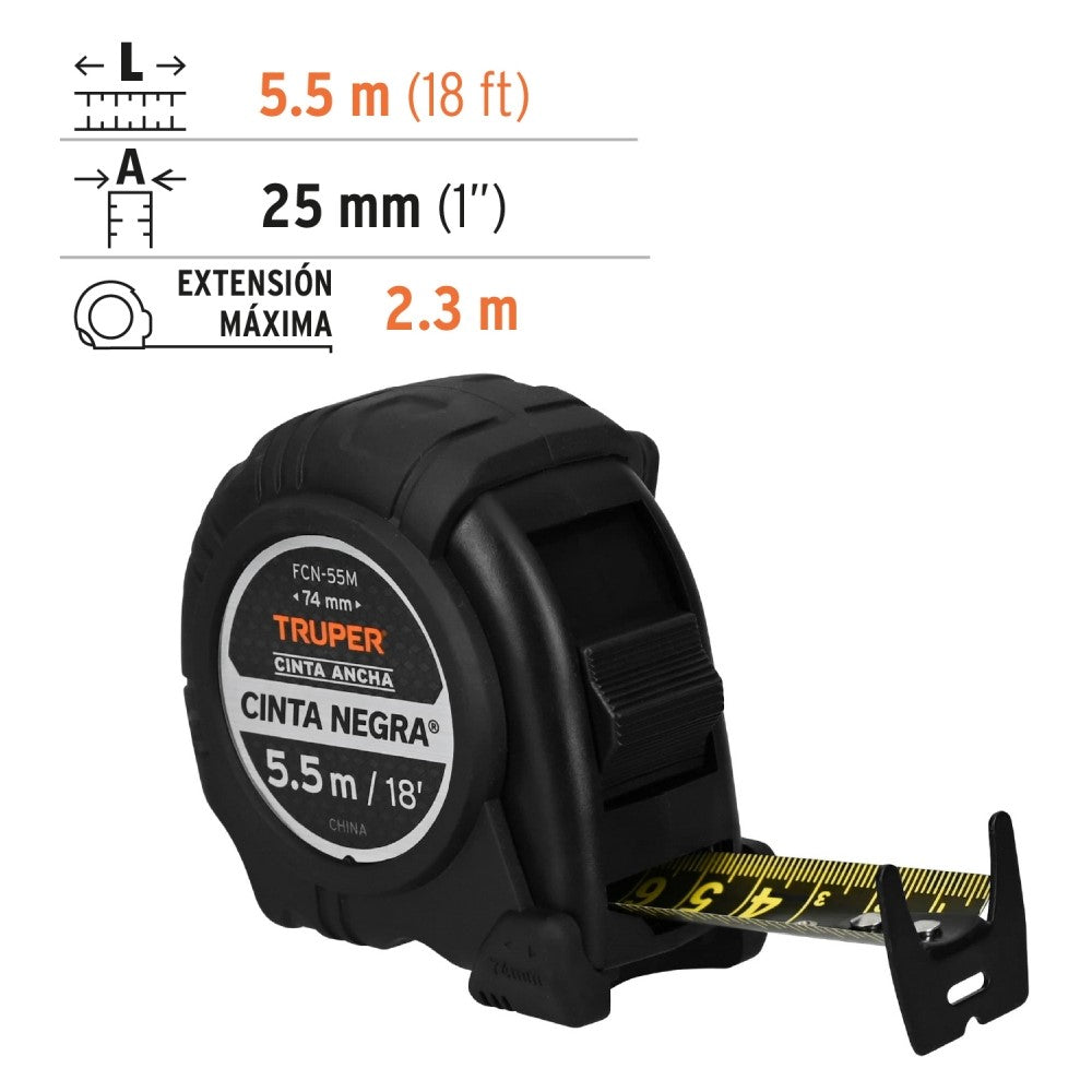 FLEXOMETRO CONTRA IMPACTOS CINTA NEGRA X-ANCHA 27MM 5.5 M FCN-55M