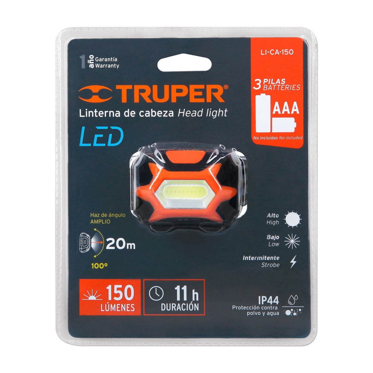 LINTERNA DE MINERO 1 LED 150LM *** REQUIERE 3 PILAS AAA *** LI-CA-150 11751 TRUPER