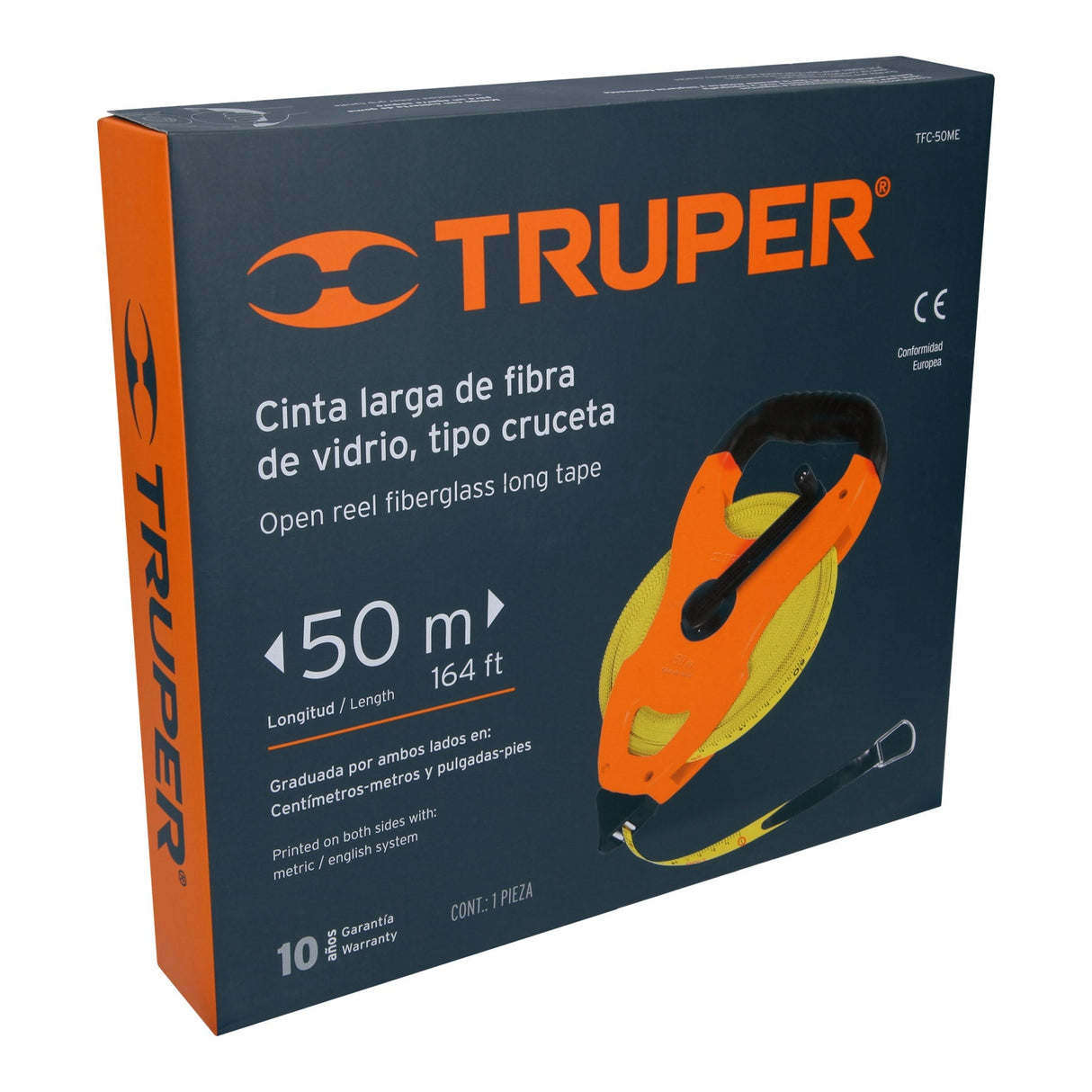 CINTA LARGA FIBRA DE VIDRIO TIPO CRUCETA 50 M METALICA MCA TRUPER CONSTRUCCION