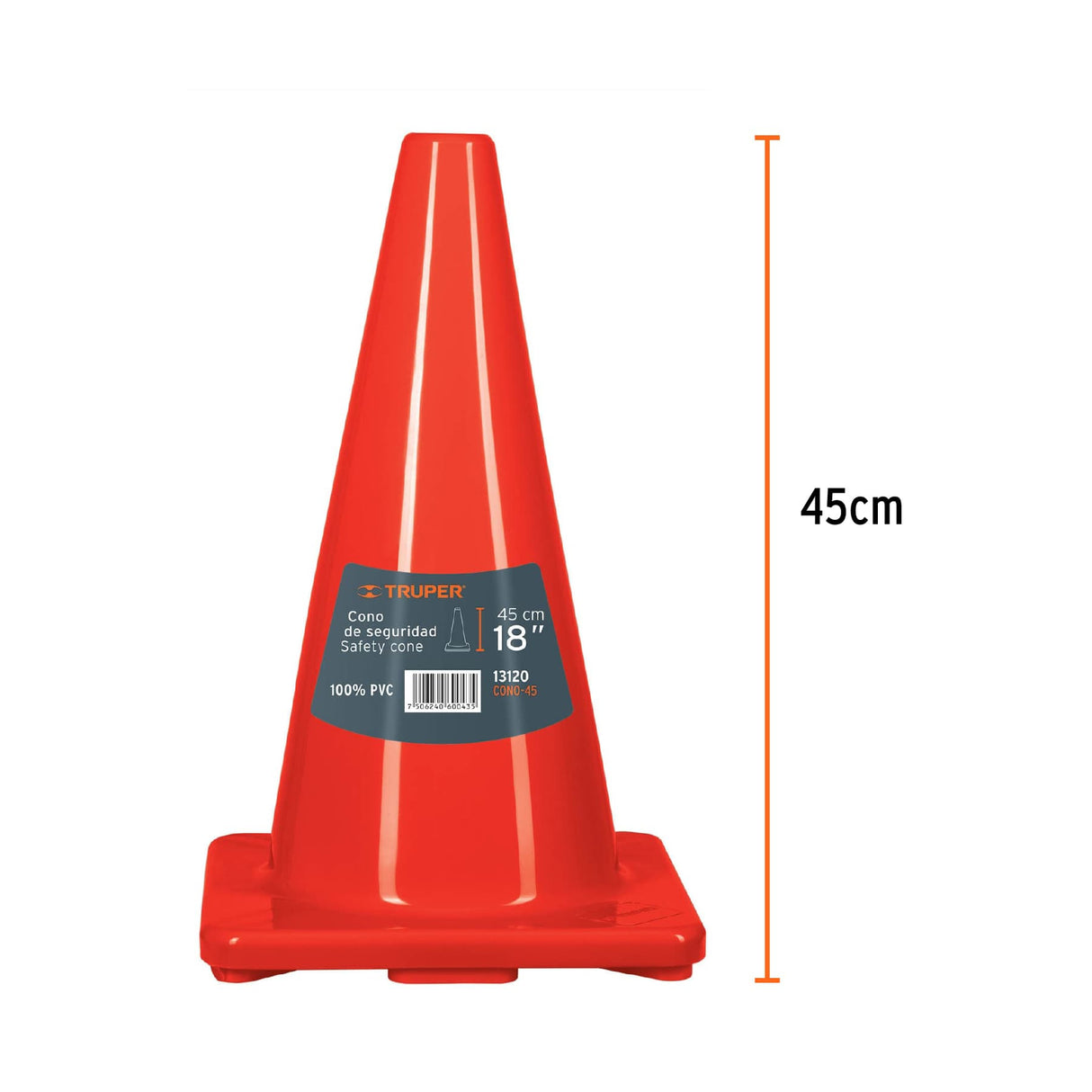 CONO DE PRECAUCION DE 45 CM MCA TRUPER SEG. INDUSTRIAL
