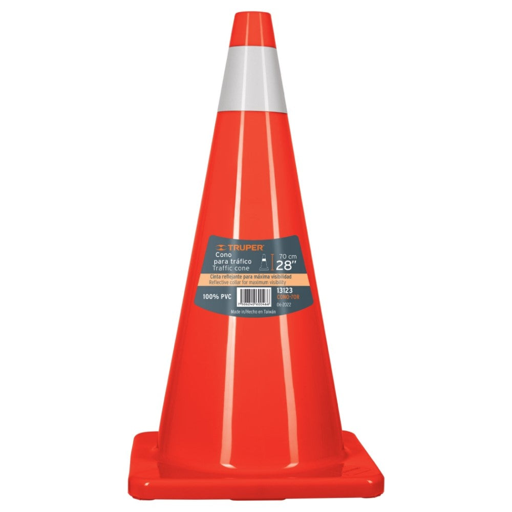 CONO DE PRECAUCION DE 70 CM DE PVC CON REFLEJANTE TRUPER