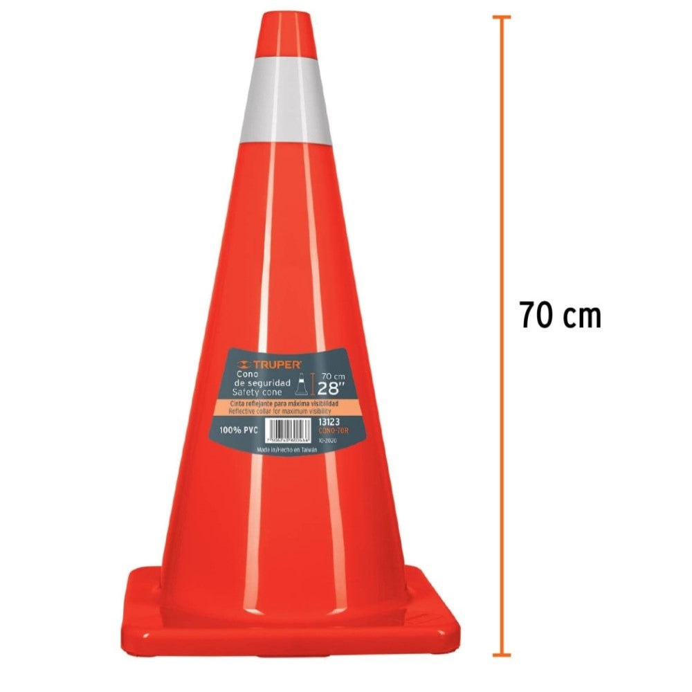 CONO DE PRECAUCION DE 70 CM DE PVC CON REFLEJANTE TRUPER