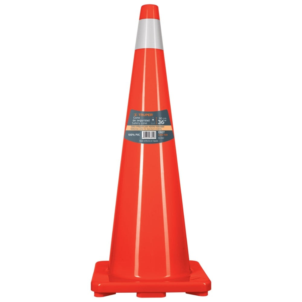 CONO DE PRECAUCION DE 90 CM DE PVC CON REFLEJANTE TRUPER