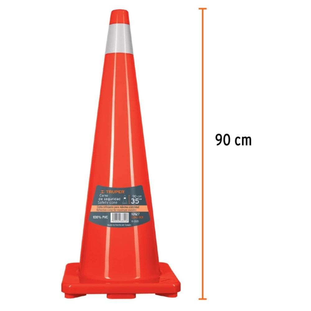CONO DE PRECAUCION DE 90 CM DE PVC CON REFLEJANTE TRUPER