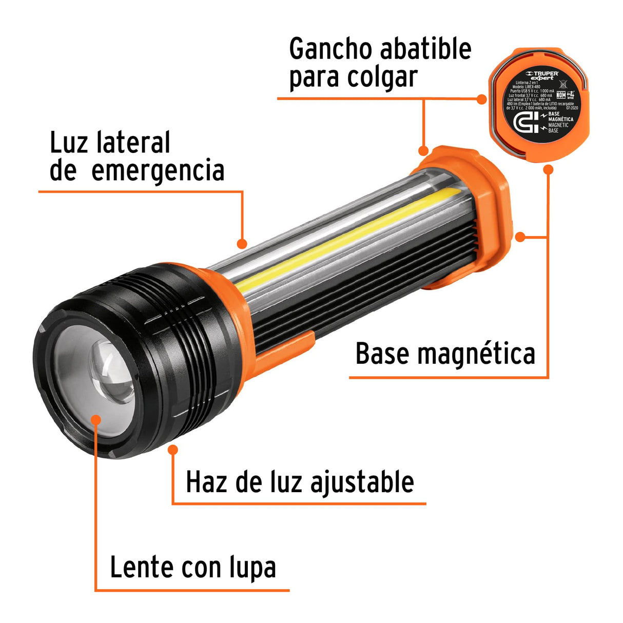 LINTERNA RECARGABLE CON LUZ DE EMERGENCIA 18CMS. LIREX-480 13415 TRUPER