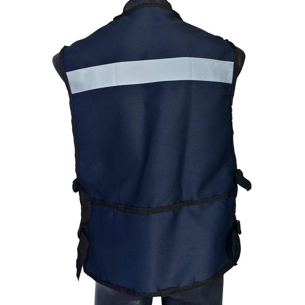 CHALECO BRIGADISTA CON CINTAS REFLEJANTES COLOR AZUL MARINO TRUPER