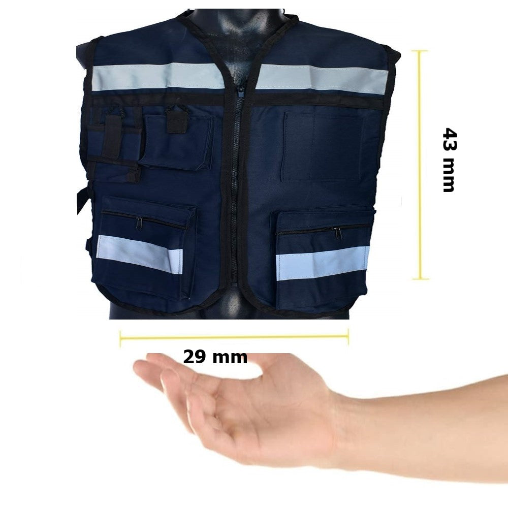 CHALECO BRIGADISTA CON CINTAS REFLEJANTES COLOR AZUL MARINO TRUPER