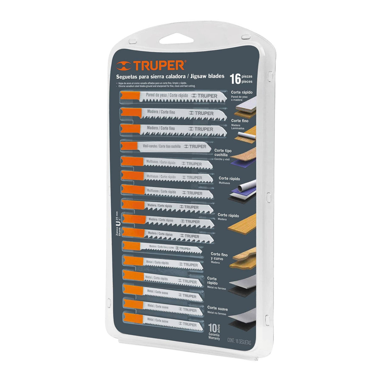 JUEGO 16 SEGUETAS ZANCO "U" JSCA-16 16129 TRUPER