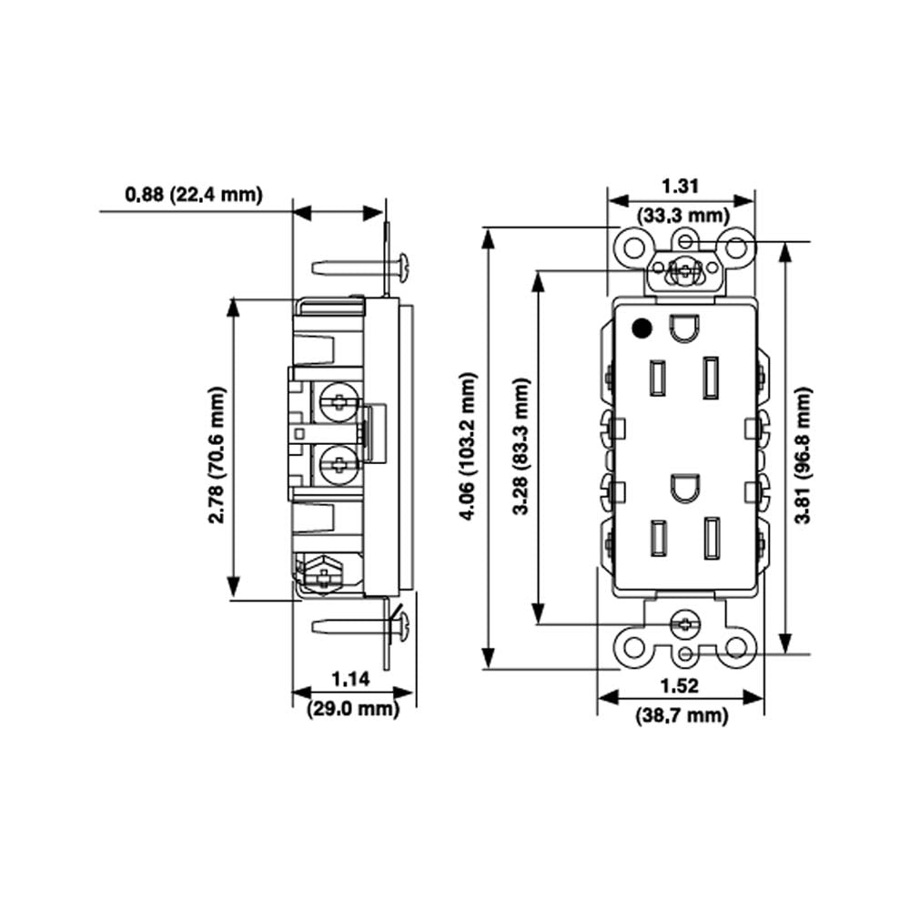 CONT. DUPLEX GDO. HOSPITAL T. AISL. 2F-3H 15A/125V. LAT. Y POST. MARFIL SIN PLACA 16262-IGI LEVITON
