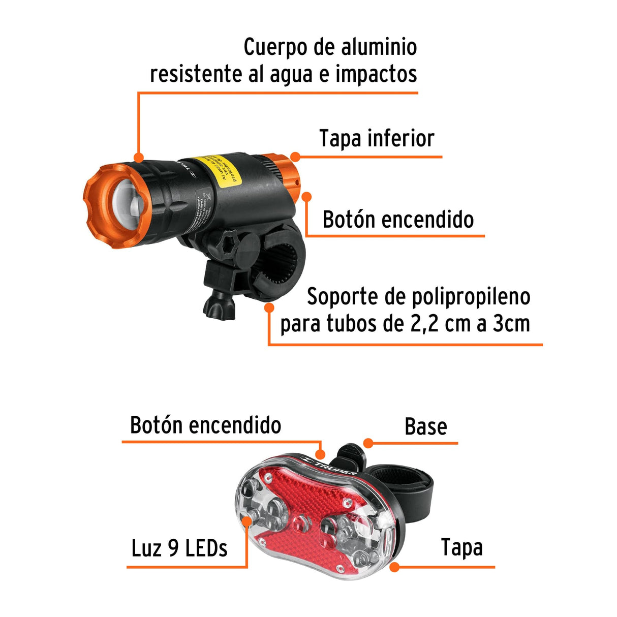 JUEGO DE LINTERNAS (DELANTERA-TRASERA) PARA BICICLETA LIBI-K2 16798 TRUPER
