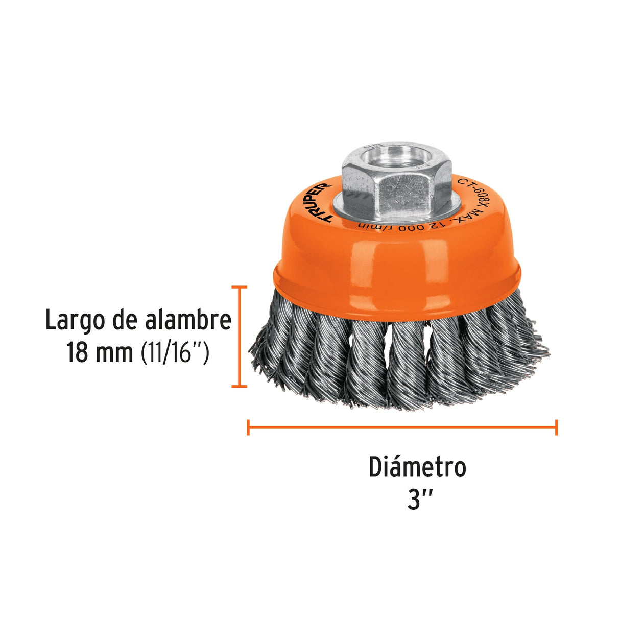 CARDA COPA ALAMBRE TRENZADO GRUESO 3X5/8" PARA ESMERIL MCA TRUPER