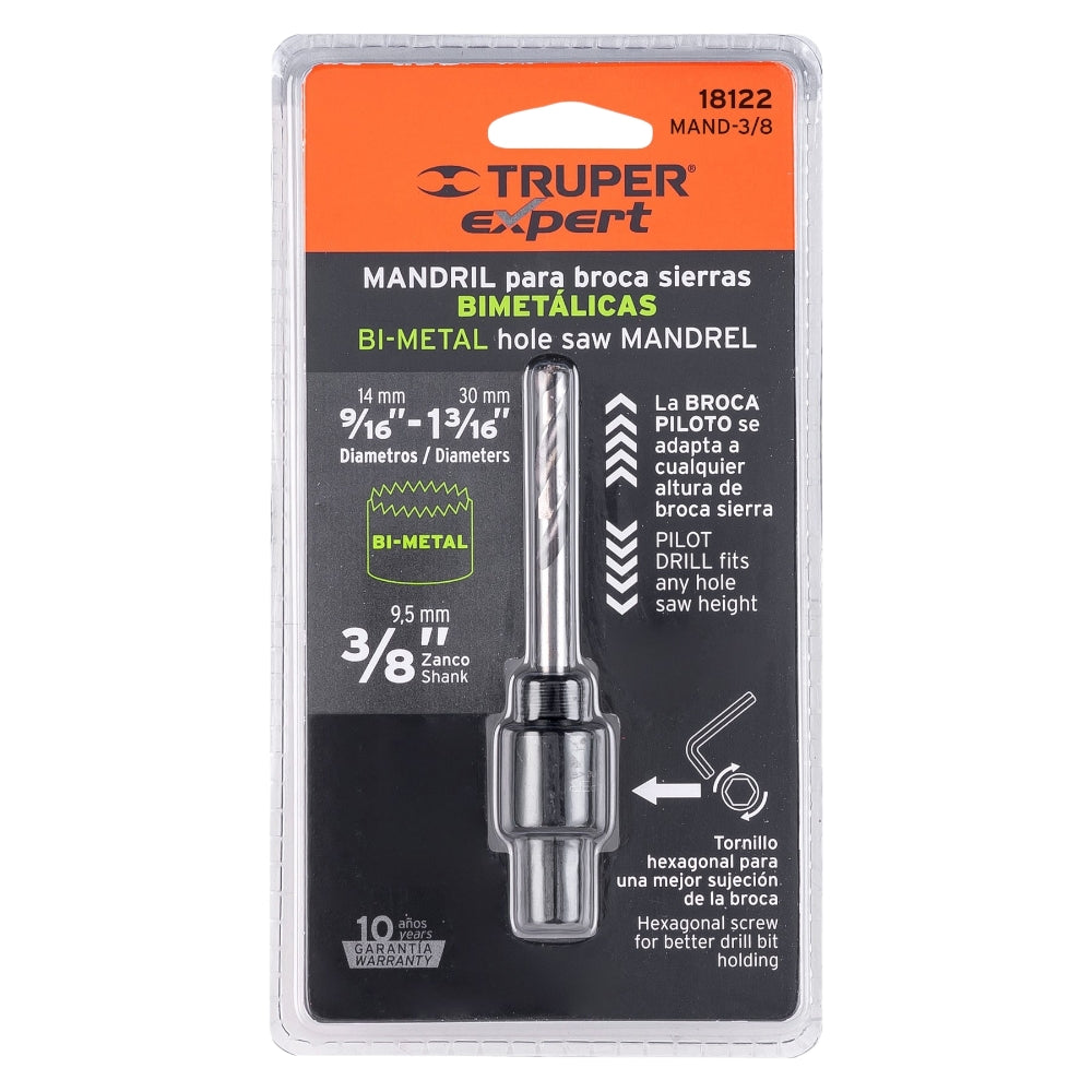 MANDRIL PARA BROCASIERRAS BIMETALICAS 3/8" TRUPER TRUPER