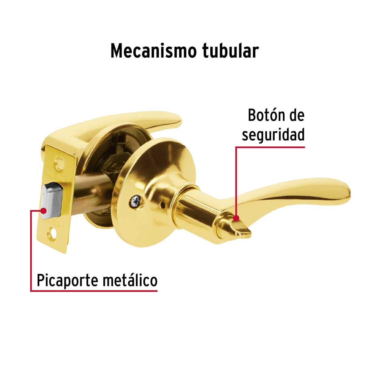 CERRADURA BASIC MANIJA CIL METAL BAÑO LATON BRILLANTE MCA TRUPER HERMEX