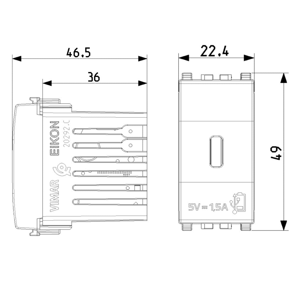 ALIMNETADOR USB C 5V 1.5A 1M GRIS EIKON VIMAR