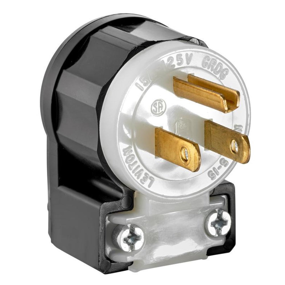 CLAVIJA ANGULAR NYLON 2P 3H 15A 125V NEGRA-BLANCA LEVITON