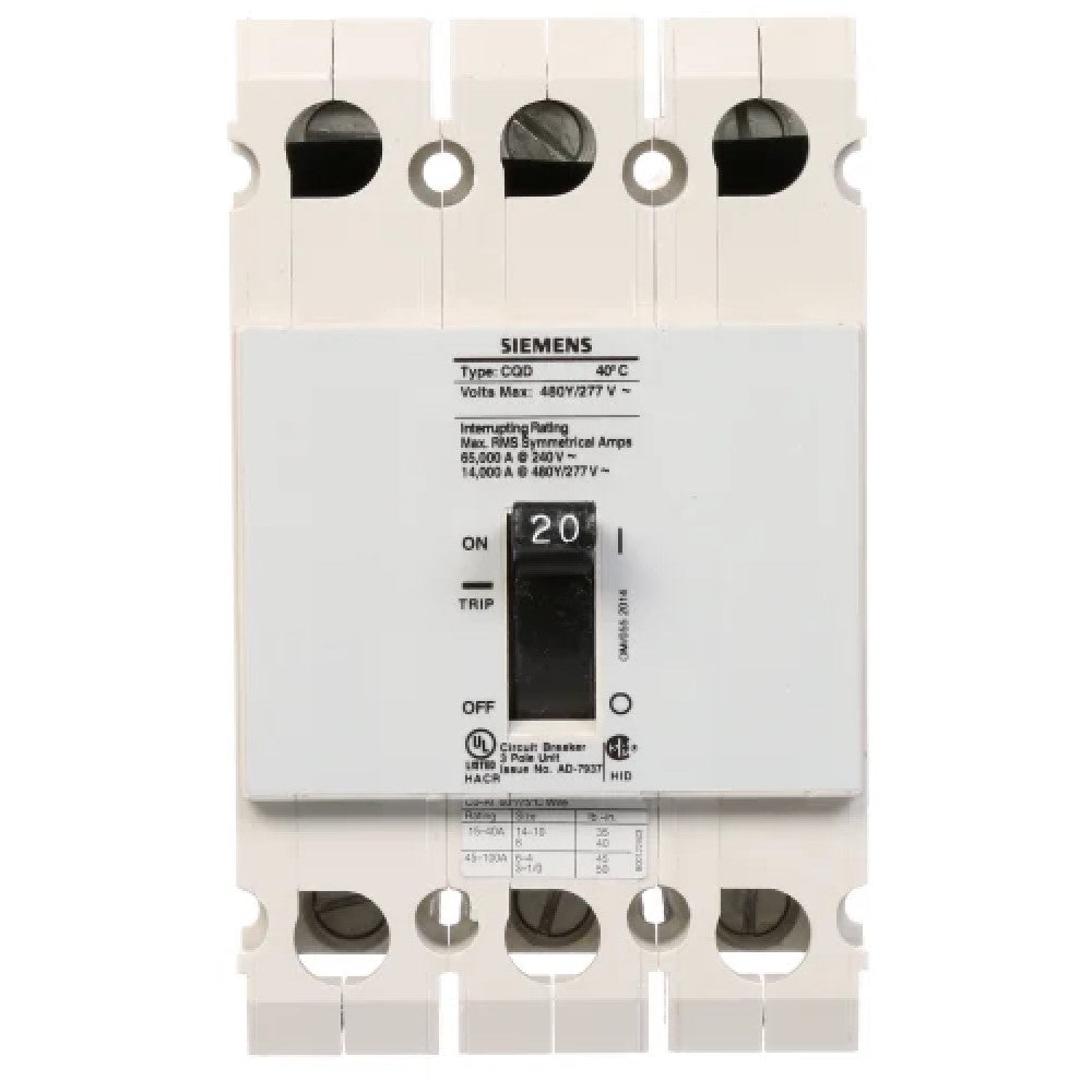 INTERRUPTOR CQD 3X20A. CQD320 A7B10000001147 A7B10000022630 SIEMENS