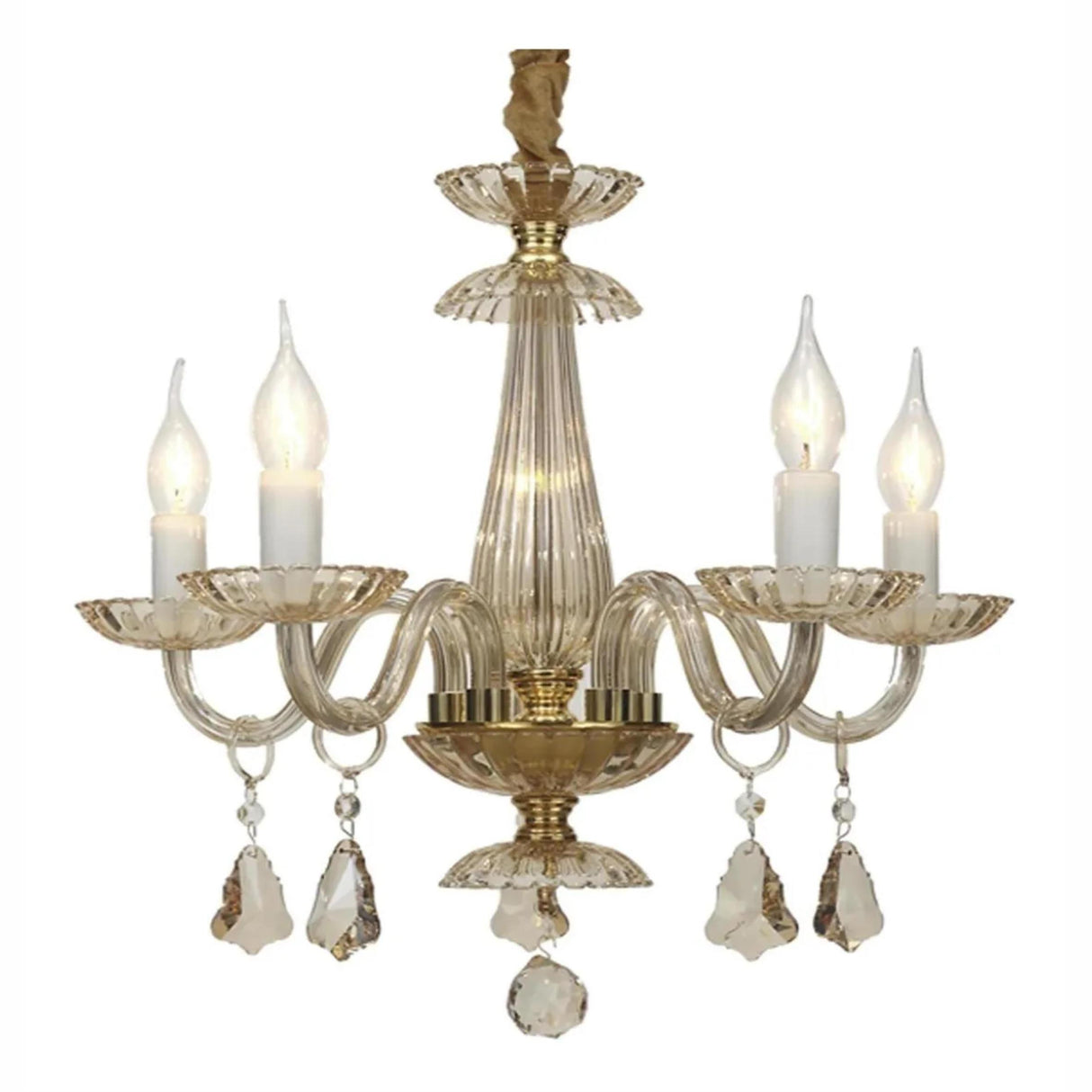 LAMPARA COLGANTE LUMICENTRO CANDELABRO COLOR DORADO DE 5 LUCES LUMIMEXICO