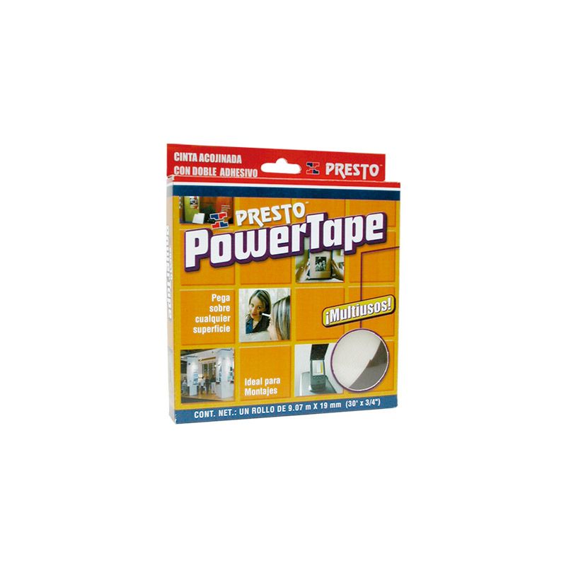 CINTA DOBLE ADHESIVO DE ALTA ADHERENCIA POWER TAPE 5.18 MTS X "1/2" MCA. PRESTO