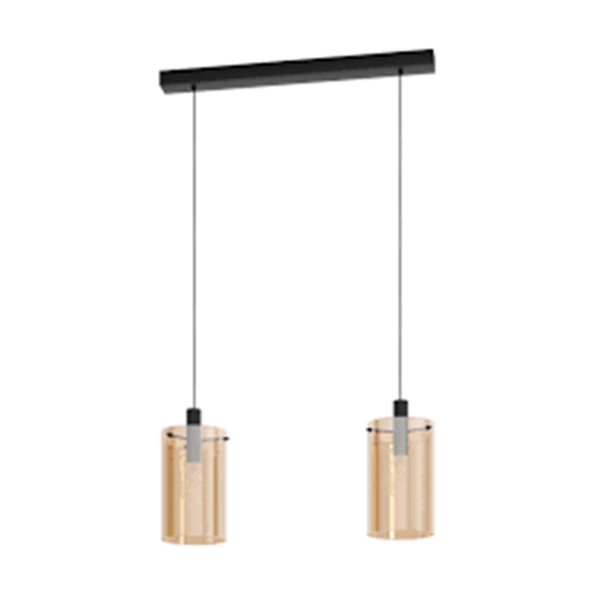 LUMINARIO COLGANTE DE 2 LUCES POLVERARA E27 2X40W ACERO NEGRO VIDRIO VAPORIZADO AMBAR