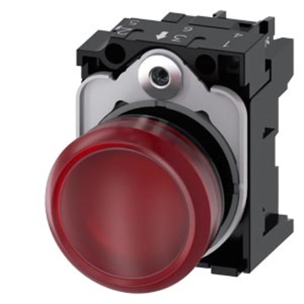 LÁMPARA DE SEÑALIZACIÓN 22 MM REDONDO PLÁSTICO ROJO LENTE LISO CON SOPORTE MÓDULO LED CON LED INTGR. 24 V AC/DC 3SU11026AA201AA0 ANTECESOR 3SB32446BA20