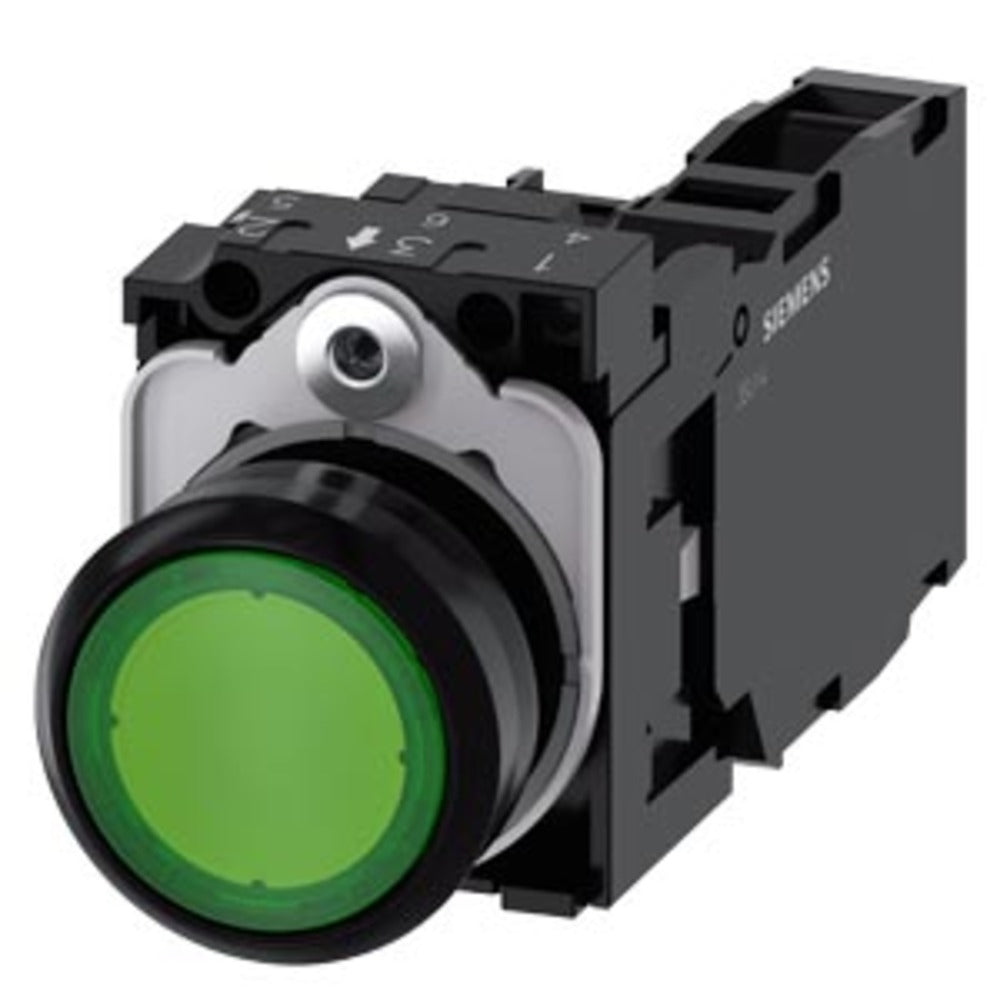 BOTON PULSADOR VERDE ILUMINADO 110/120VCD/CA 1NA+1NC+LED 3SB32510AA41