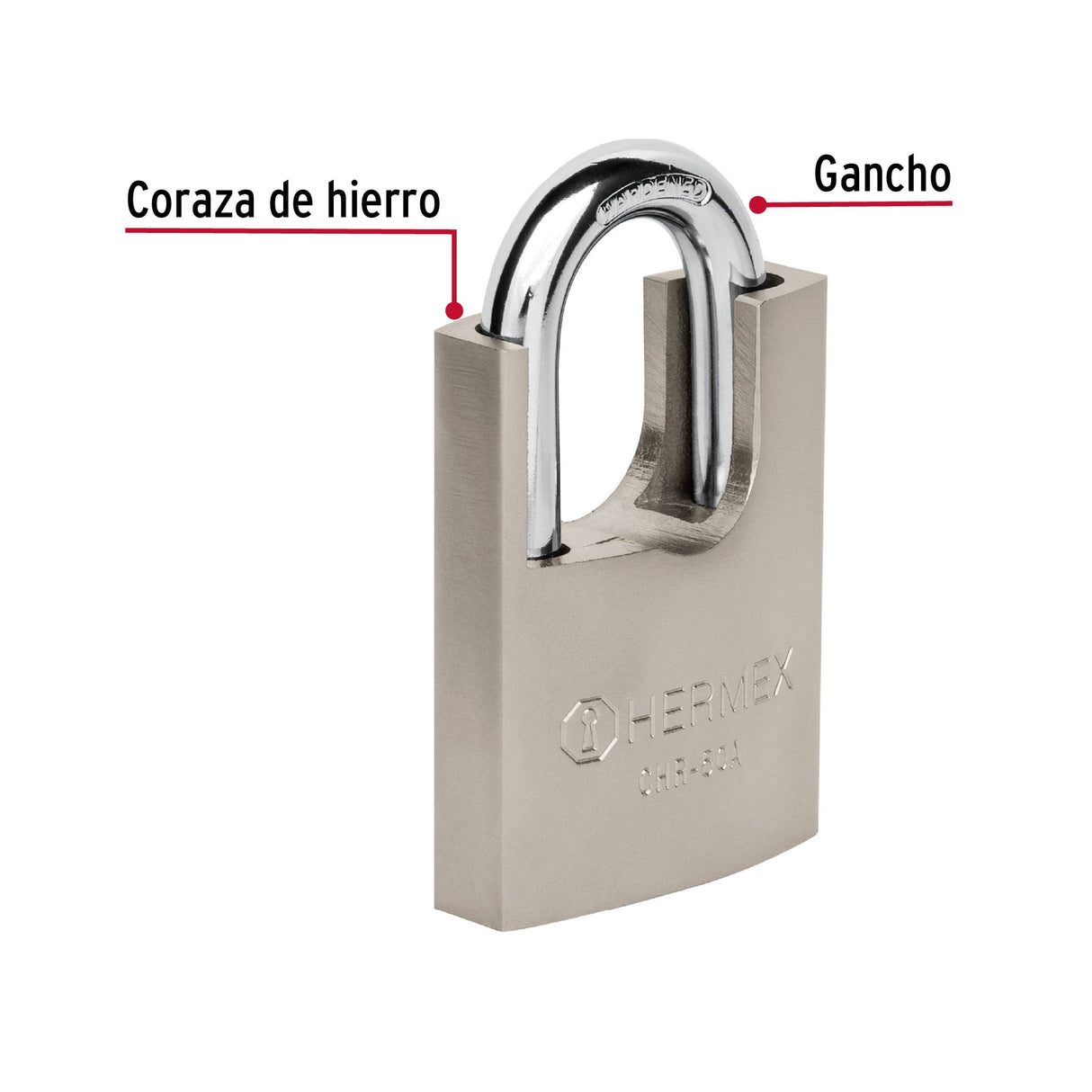 CANDADO DE HIERRO CON CORAZA 50 MM LLAVE ANTI-GANZUA MCA TRUPER HERMEX *** OFRECER L22A50DCSB ***